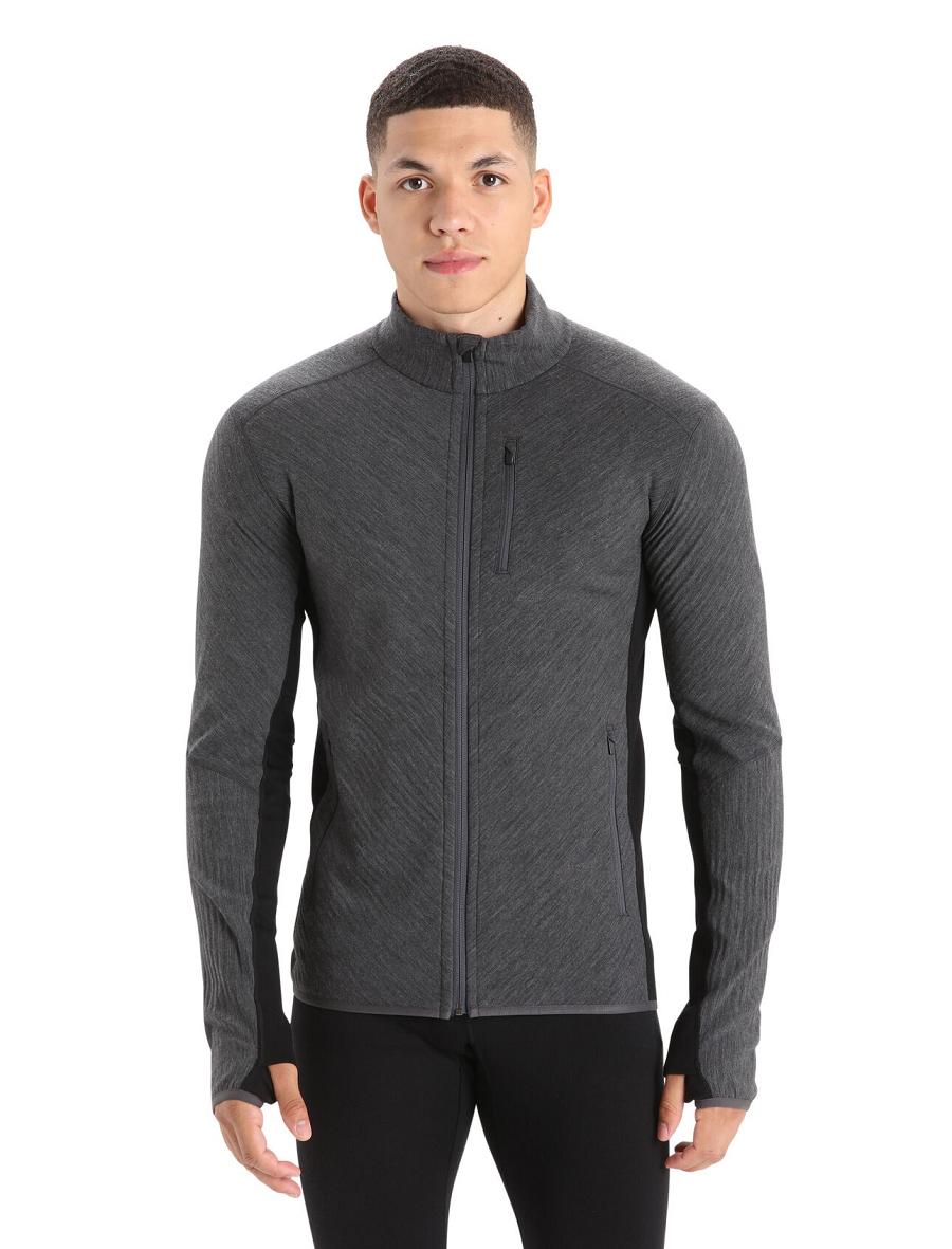 Vestes Icebreaker RealFleece™ Merino Descender Long Sleeve Zip Homme Noir | FR 1243XYUF